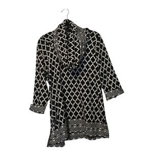 Gretchen Scott Cowl Neck Tunic Top – Size M – Black & White Lattice Print